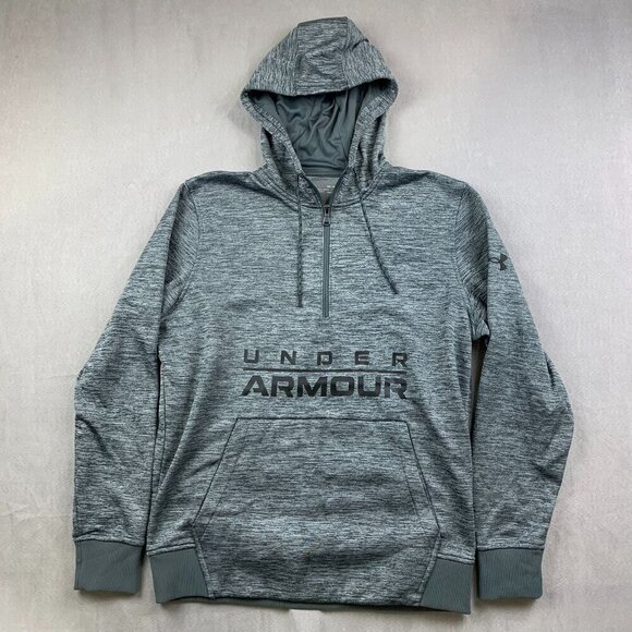 Under Armour Mens Sweater Medium Gray 1/4 Zip Hoodie Long Sleeve ColdGear Fleece - Picture 1 of 9